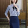 เสื้อเชิ้ตทำงานผู้หญิงสีเทาคอปกแต่งโบว์แขนยาว