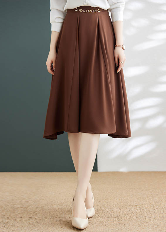 PN3220-5 กระโปรงทำงานผู้หญิงทรงยาวสีน้ำตาลแต่งเข็ดขัด