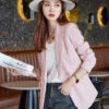 เสื้อสูทเบลเซอร์ทำงานผู้หญิงสีชมพูแต่งผ้าทอปกกล้วยแขนยาว