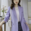 เสื้อเบลเซอร์ผู้หญิงสีม่วงแต่งกระดุมบนแขนยาว