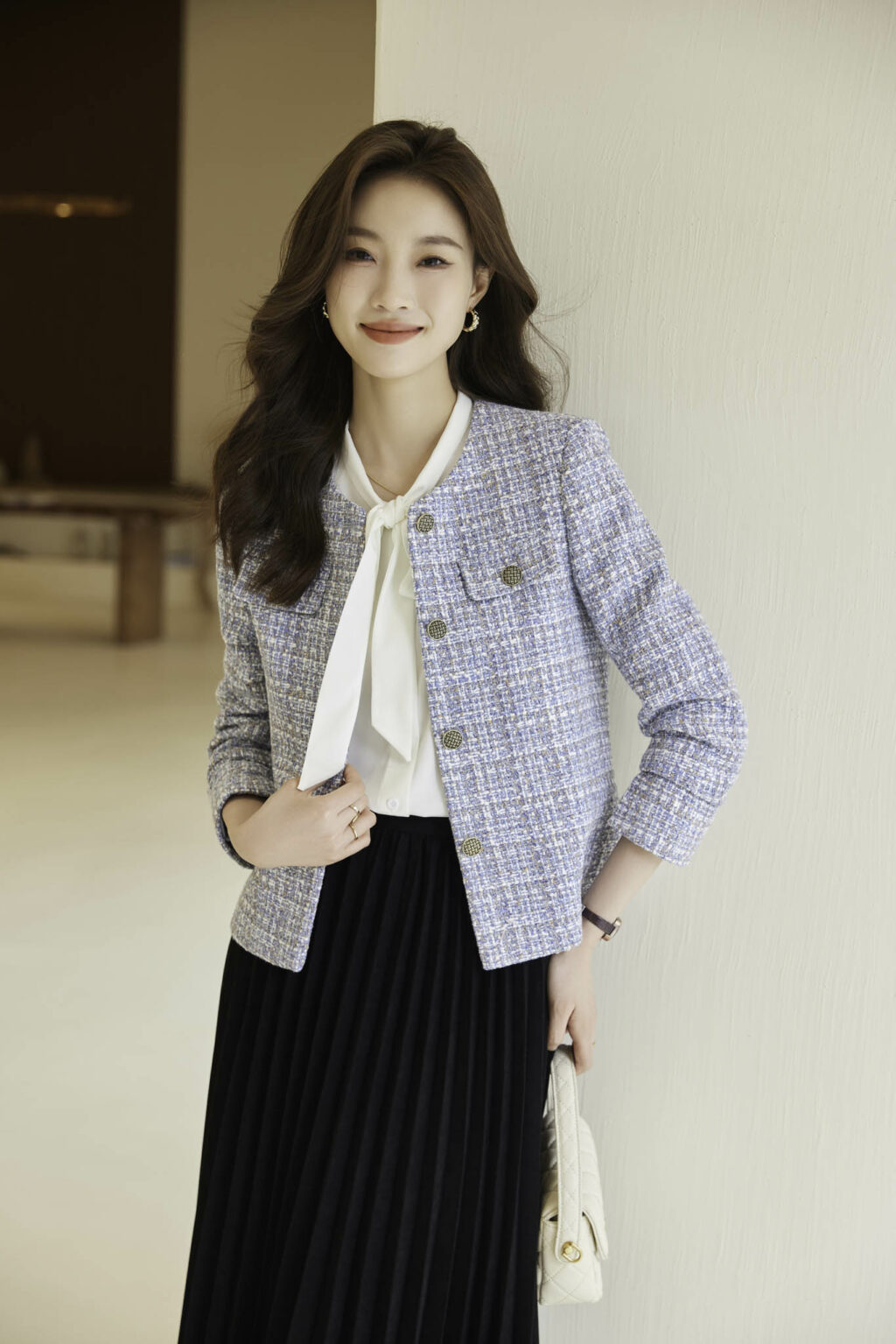 PN3642-3 เสื้อเบลเซอร์ทำงานผู้หญิงสีฟ้าแต่งกระดุมแขนยาว
