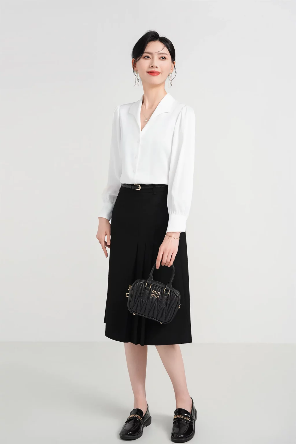 PN4013-1 เสื้อเชิ้ตทำงานผู้หญิงสีขาวแต่งคอปกวีแขนยาว
