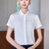 เสื้อเชิ้ตทำงานผู้หญิงสีขาวคอปกแขนสั้น