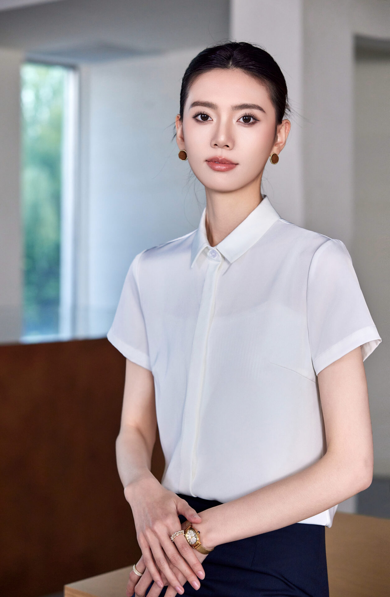 未命名会话25961 เสื้อเชิ้ตทำงานผู้หญิงสีขาวคอปกแขนสั้น