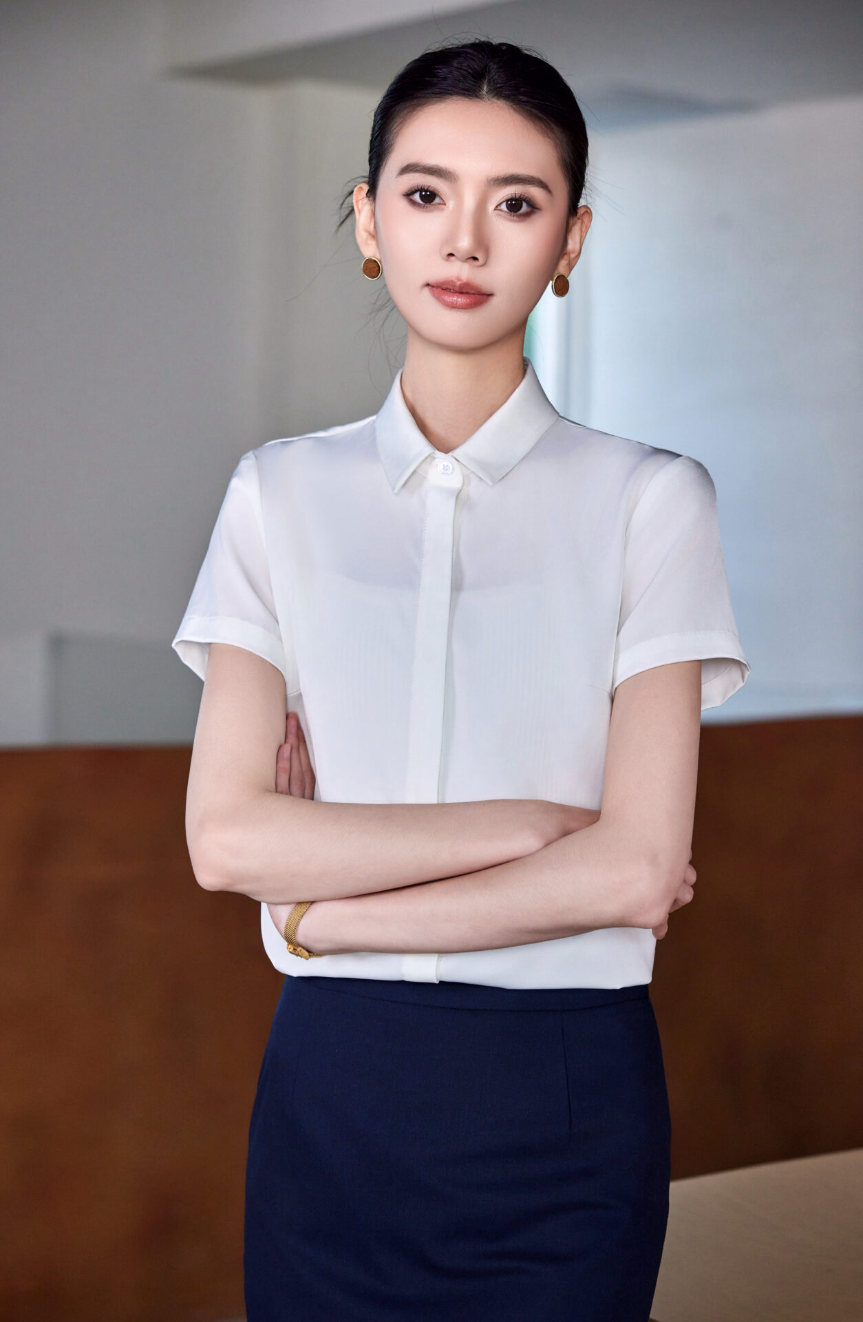 未命名会话25978 เสื้อเชิ้ตทำงานผู้หญิงสีขาวคอปกแขนสั้น