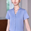 เสื้อเชิ้ตทำงานผู้หญิงสีเทาคอวีแขนสั้น